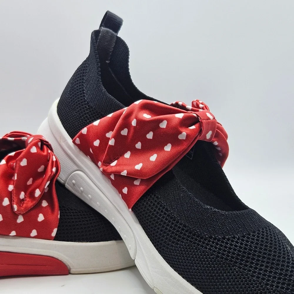 Skechers Kids Black Red Heart‎ Bow Air Cooled Memory Foam Slip On Shoes Size 3